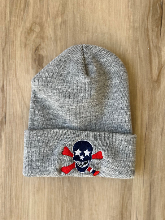 Classic Ribbed Beanie - Grey Embroidered