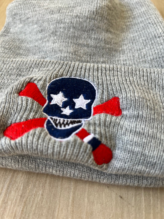 Classic Ribbed Beanie - Grey Embroidered